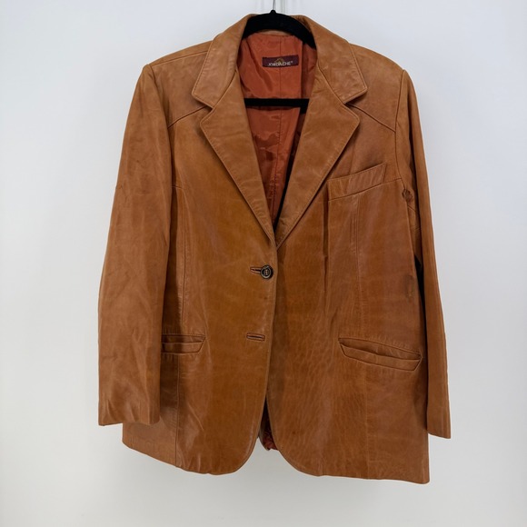 Jordache Jackets & Blazers - Jordache Leather Blazer Women Large Cognac Brown Vintage 70s 80s Jacket FLAW